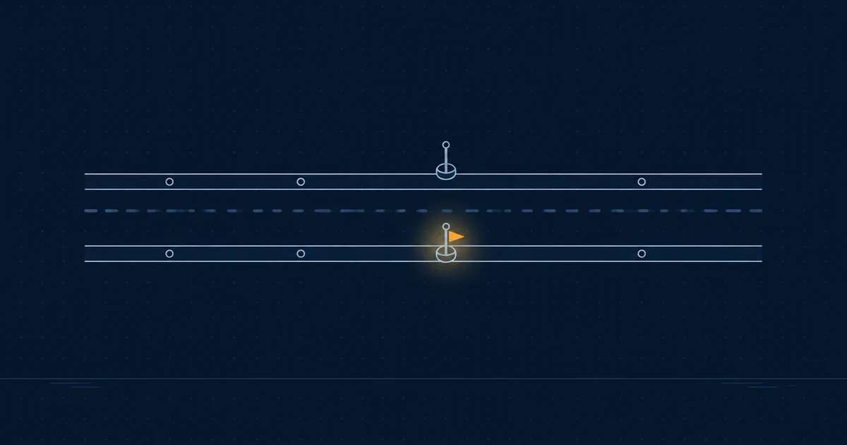 Many shapes crowded on one platform beside a single lit shape on its own.