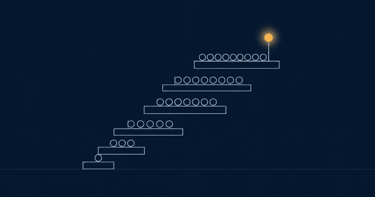 Many shapes crowded on one platform beside a single lit shape on its own.