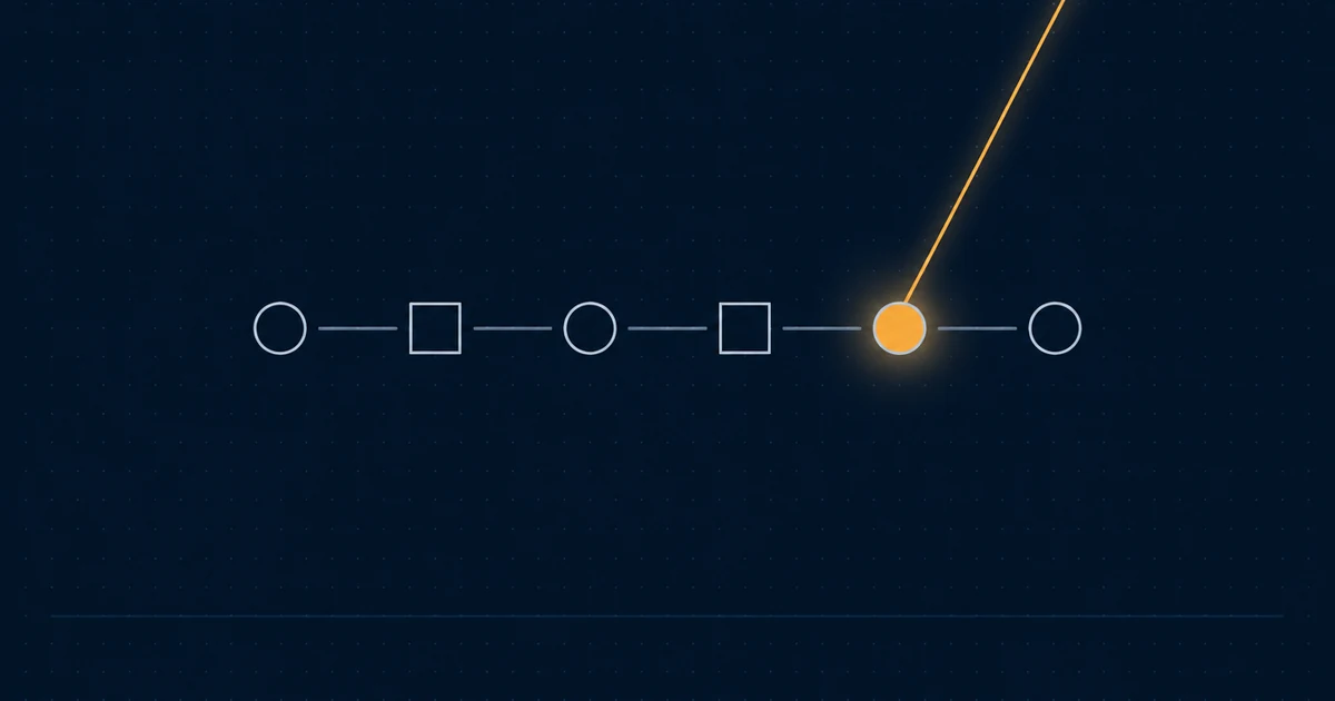 A node graph where a single node emits an amber beam.