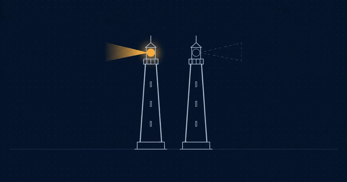 A beam leaving a tower while its return path breaks part-way back.